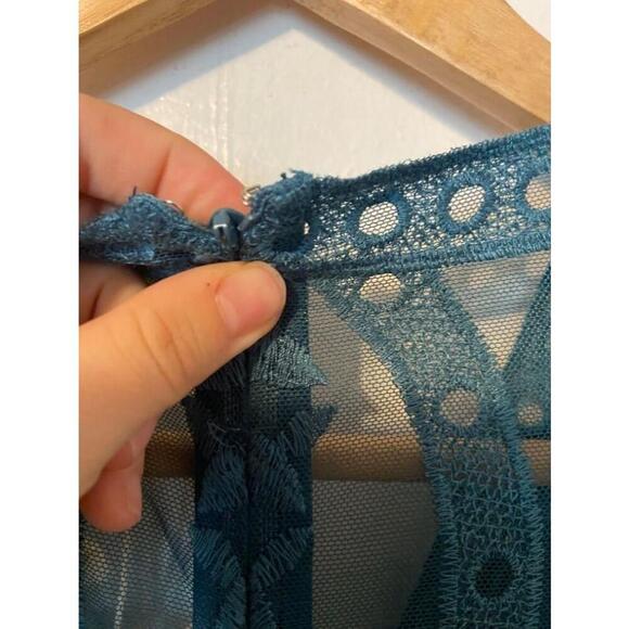 New with Tag Pink Blush Dark Turquoise Lace Mesh Overlay Maxi Dress Sz S (Flaw) - Picture 5 of 6